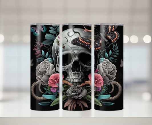 Floral Butterfly Skull | Sublimation Tumbler Transfer