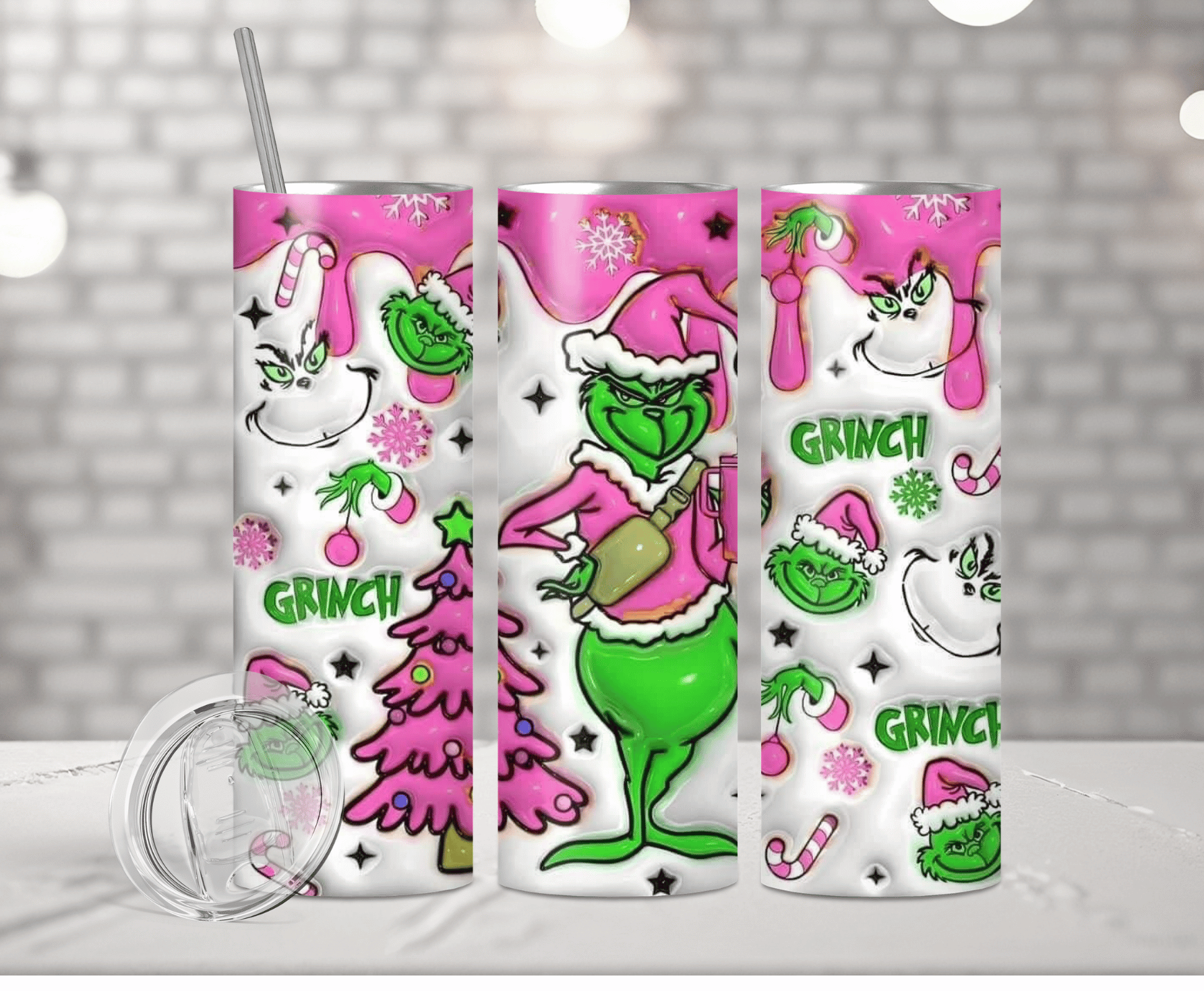 Pink Grinch Drip | Sublimation Tumbler Transfer