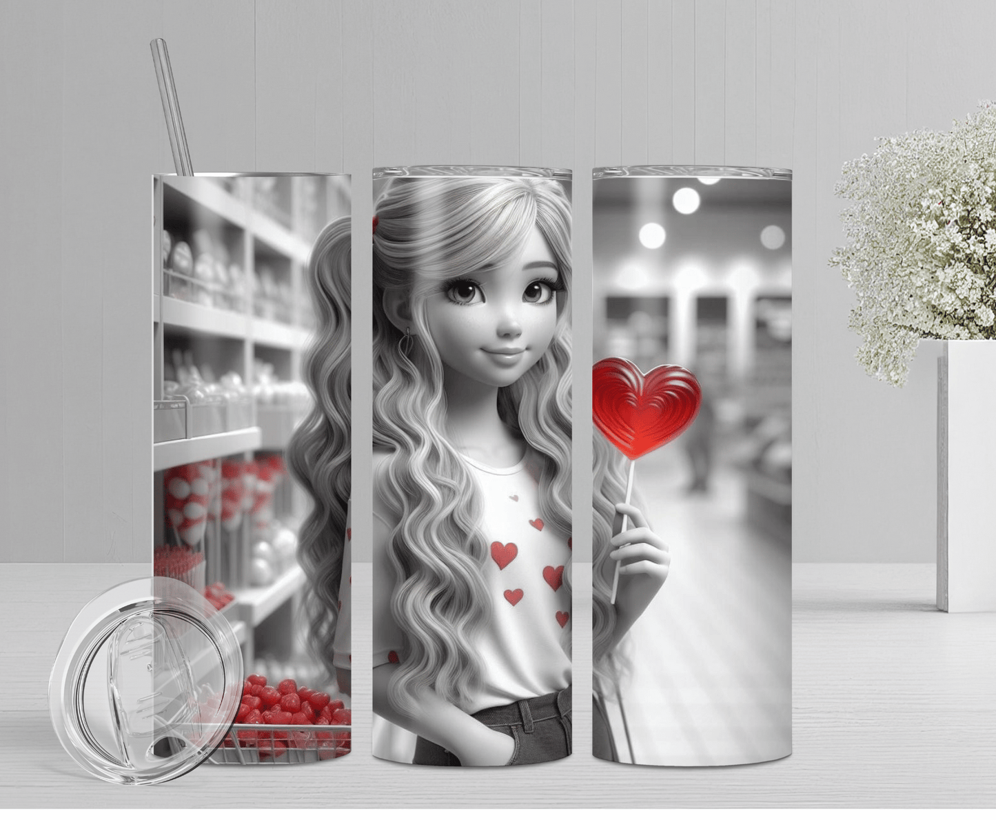The Girl With The Heart Lollipop | Sublimation Tumbler Transfer