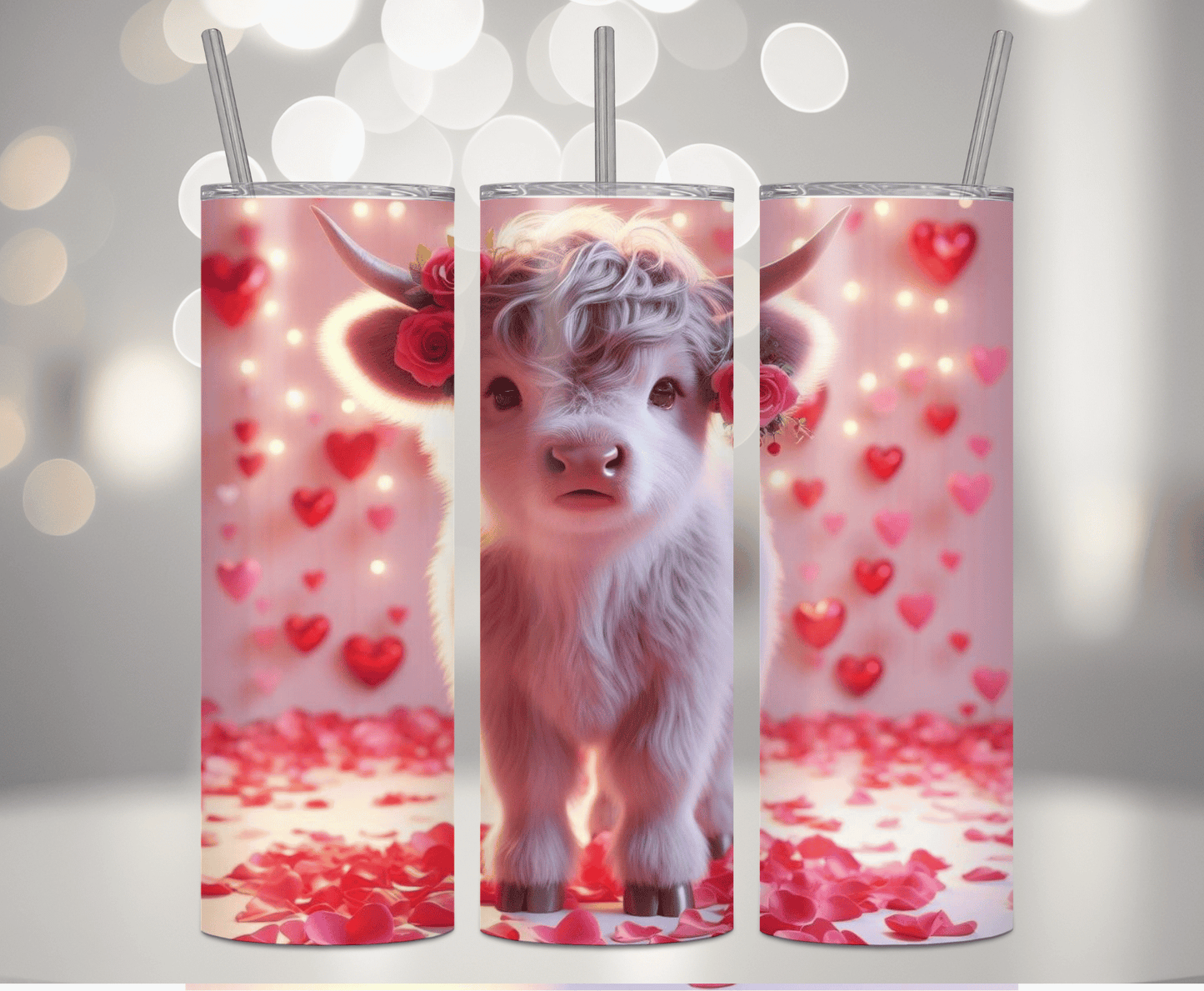 Valentine's White Cow | Sublimation Tumbler Transfer
