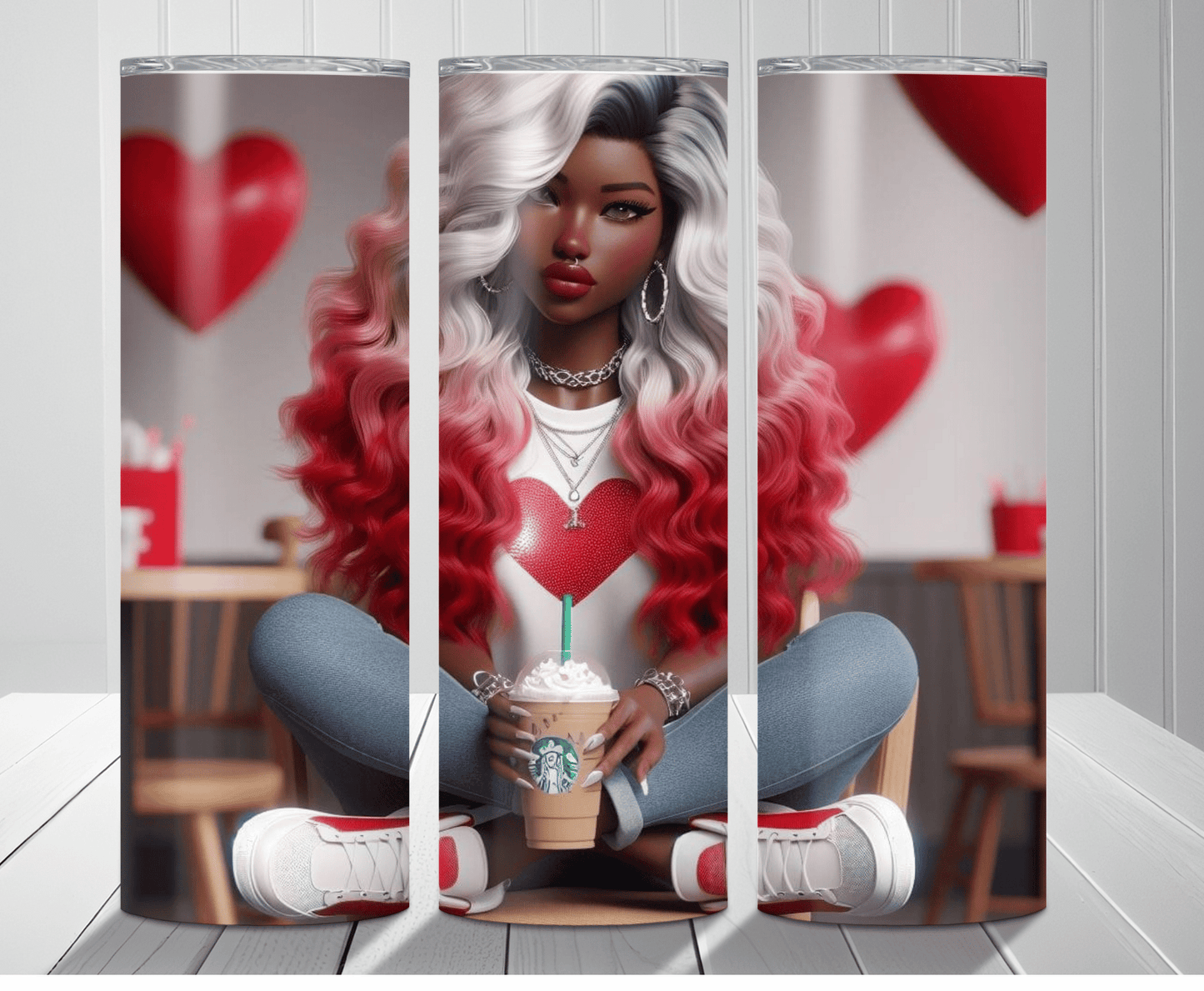 Valentine's Girl With Coffee| Sublimation Tumbler Transfer