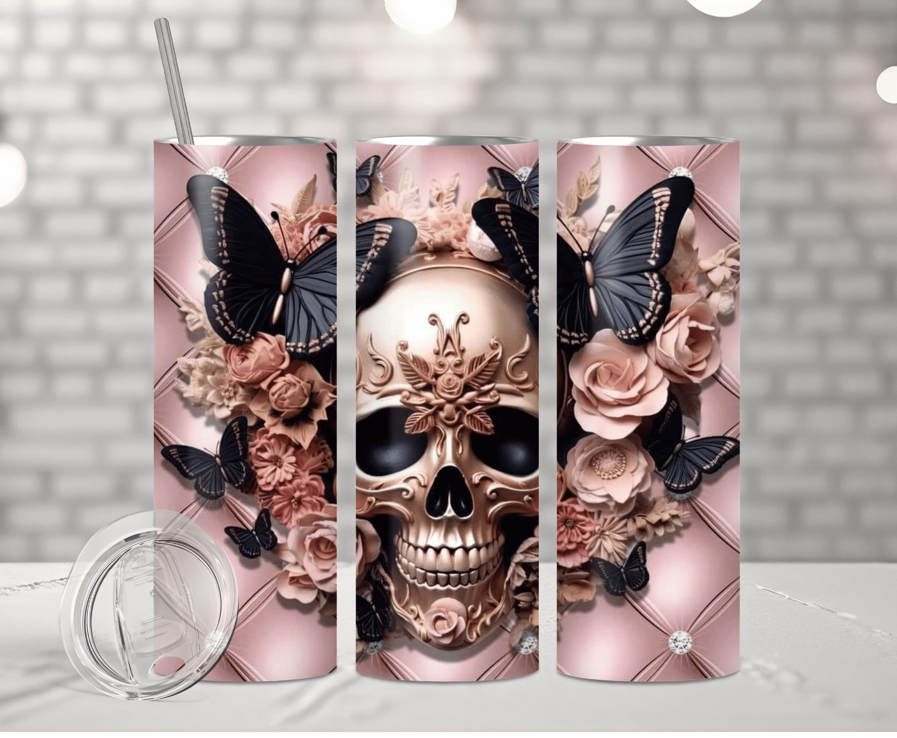 Butterfly Floral Skull | Sublimation Tumbler Transfer - Griffin Expressions