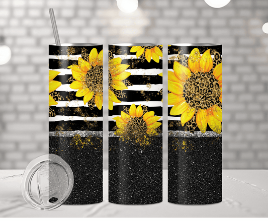 Sunflower Glitter Stripes | Sublimation Tumbler Transfer