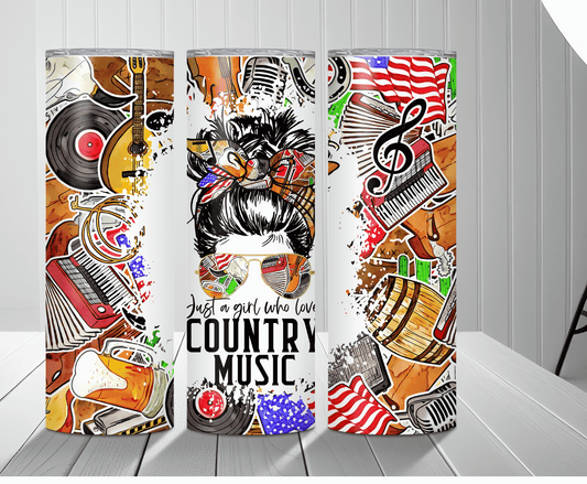Messy Bun Country Music | Sublimation Tumbler Transfer