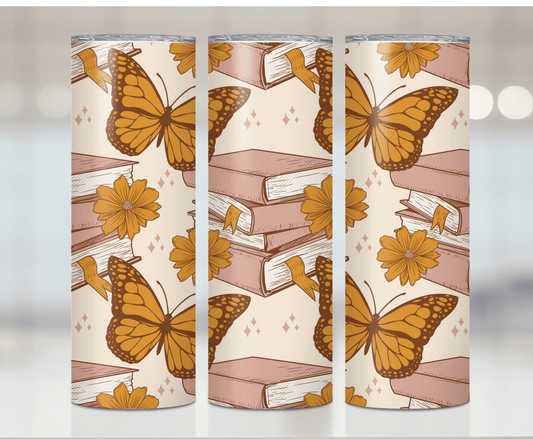 Retro Books & Butterflies | Sublimation Tumbler Transfer
