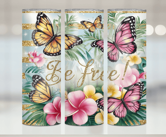 Be Free Butterfly Print | Premium Sublimation Tumbler Transfers – Vibrant, Long-Lasting Designs