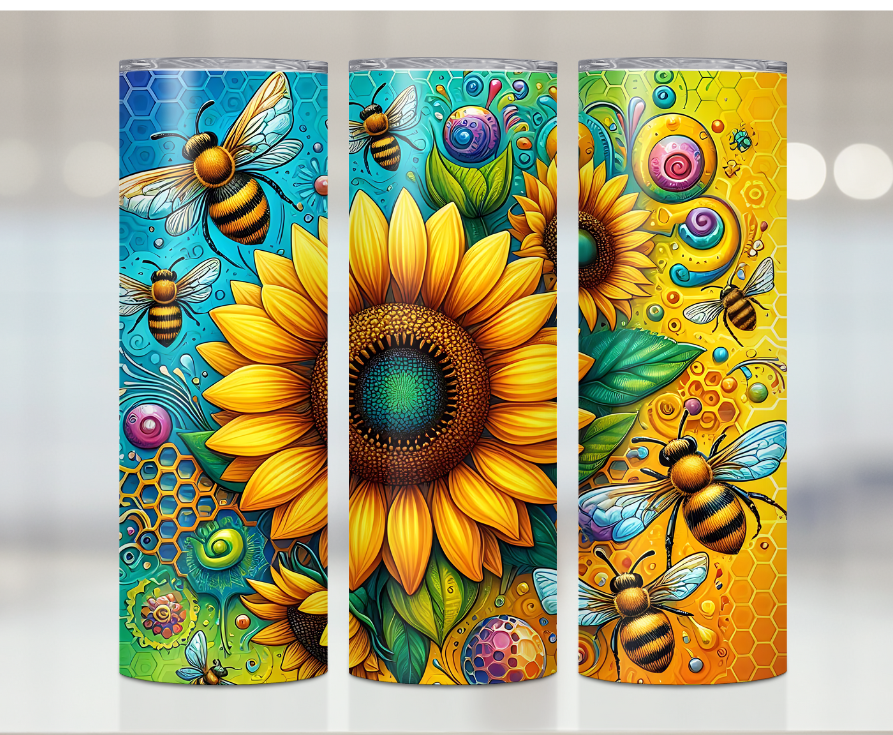 Sunflower Bee Happy Print | Premium Sublimation Tumbler Transfers – Vibrant, Long-Lasting Designs