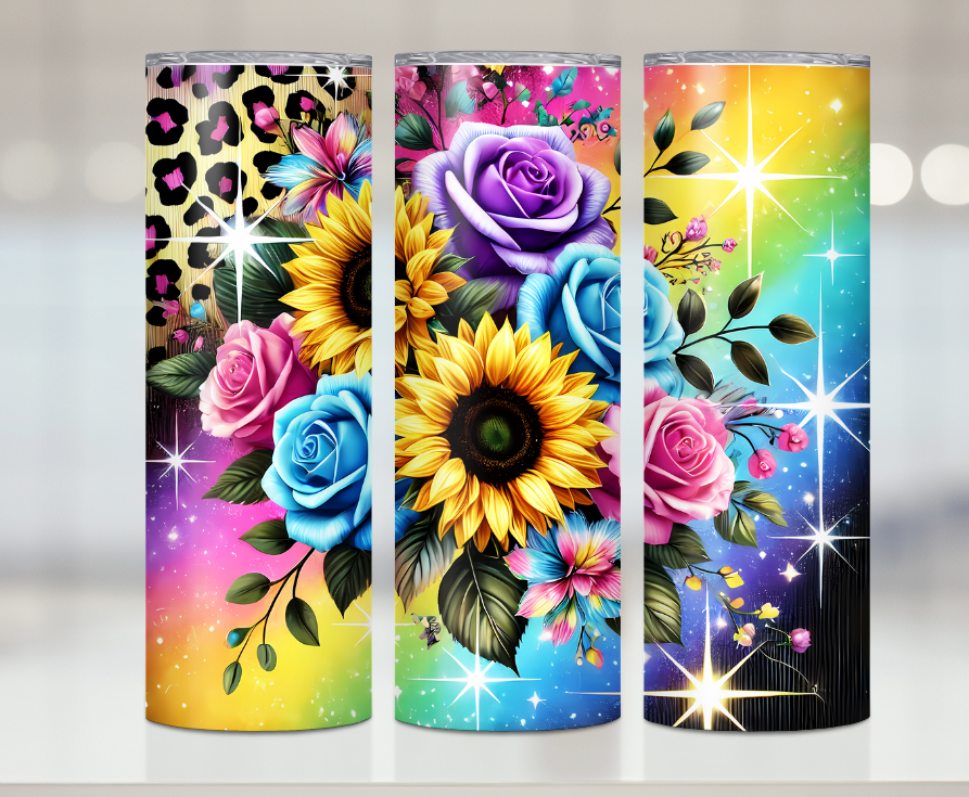 Colorful Flowers neon Cheetah Print | Premium Sublimation Tumbler Transfers – Vibrant, Long-Lasting Designs
