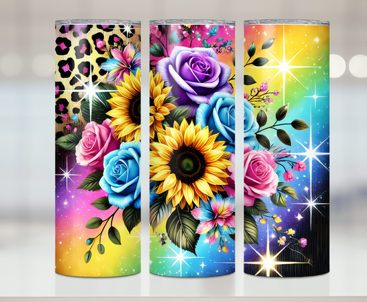 Colorful Flowers neon Cheetah Print | Premium Sublimation Tumbler Transfers – Vibrant, Long-Lasting Designs