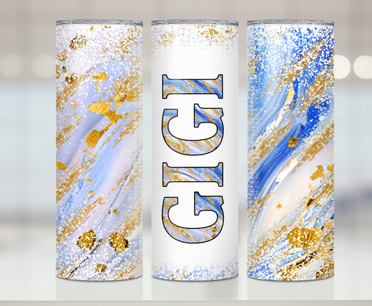 Gold and Blue GIGI Print | Premium Sublimation Tumbler Transfers – Vibrant, Long-Lasting Designs