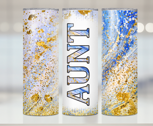 Gold and Blue Aunt Print | Premium Sublimation Tumbler Transfers – Vibrant, Long-Lasting Designs