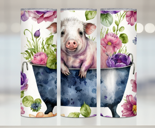 Cute Floral Pig In Tub Print | Premium Sublimation Tumbler Transfers – Vibrant, Long-Lasting Designs