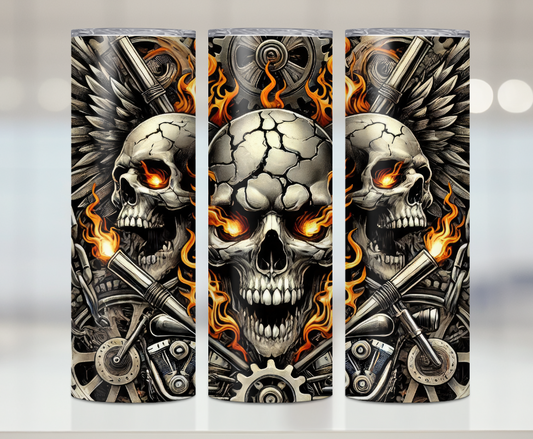 Gear Head Skull Print | Premium Sublimation Tumbler Transfers – Vibrant, Long-Lasting Designs