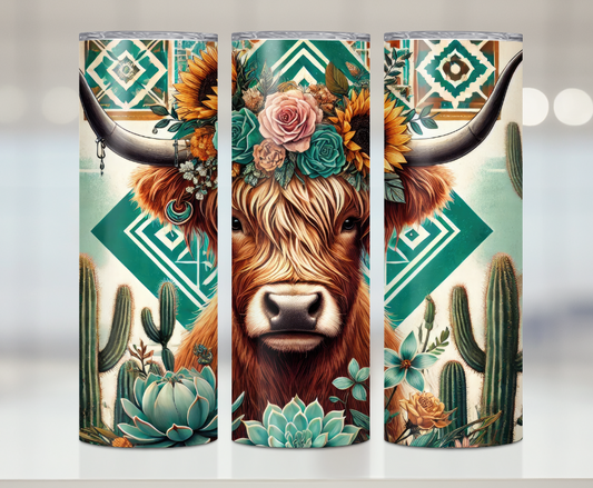 Western Highland Cow Cactus Print | Premium Sublimation Tumbler Transfers – Vibrant, Long-Lasting Designs
