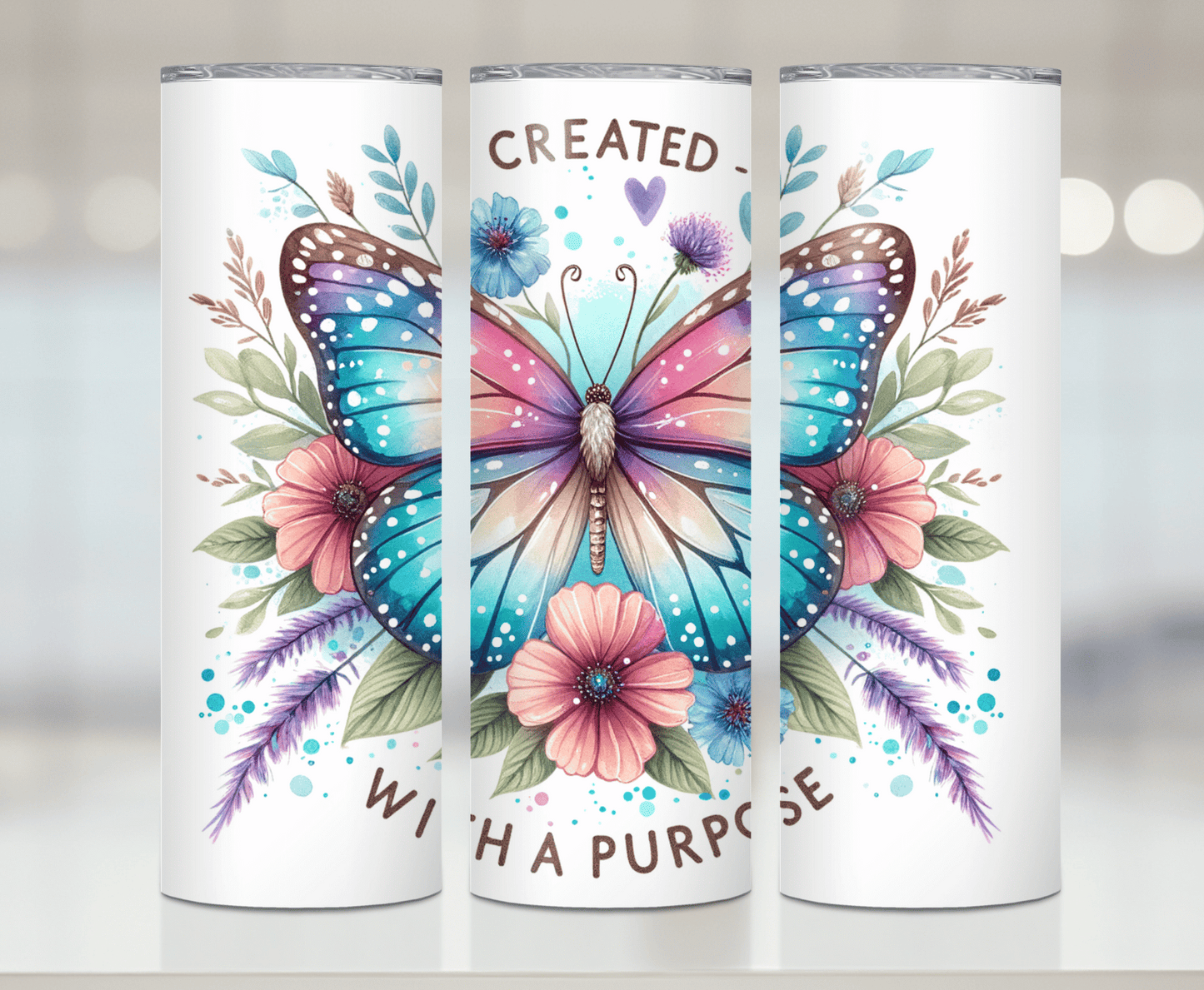 Created With A Purpose Butterfly | Premium Sublimation Tumbler Transfers – Vibrant, Long-Lasting Designs