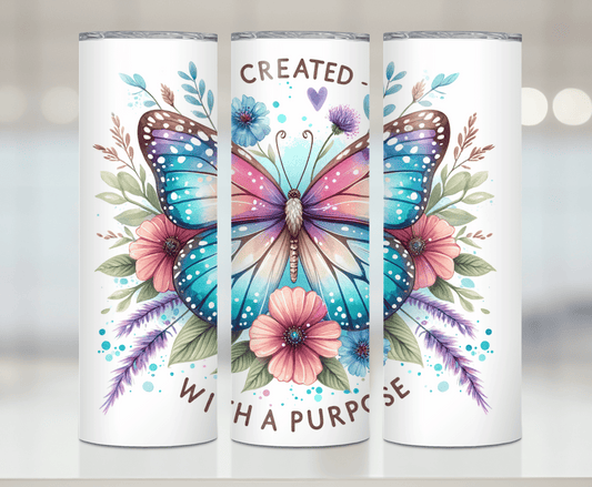Created With A Purpose Butterfly | Premium Sublimation Tumbler Transfers – Vibrant, Long-Lasting Designs