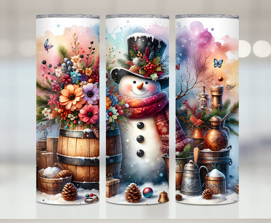 Floral Vintage Snowman | Premium Sublimation Tumbler Transfers – Vibrant, Long-Lasting Designs