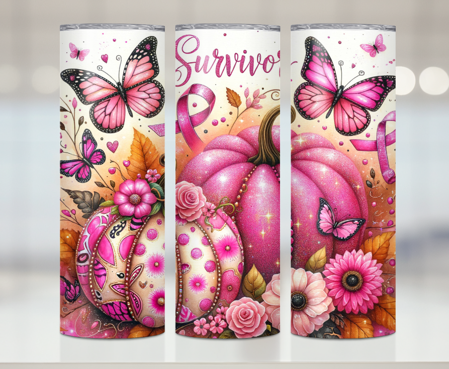Pink Pumpkin Survivor | Premium Sublimation Tumbler Transfers – Vibrant, Long-Lasting Designs