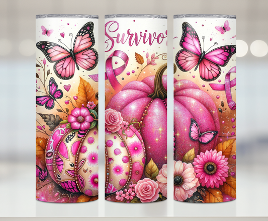 Pink Pumpkin Survivor | Premium Sublimation Tumbler Transfers – Vibrant, Long-Lasting Designs