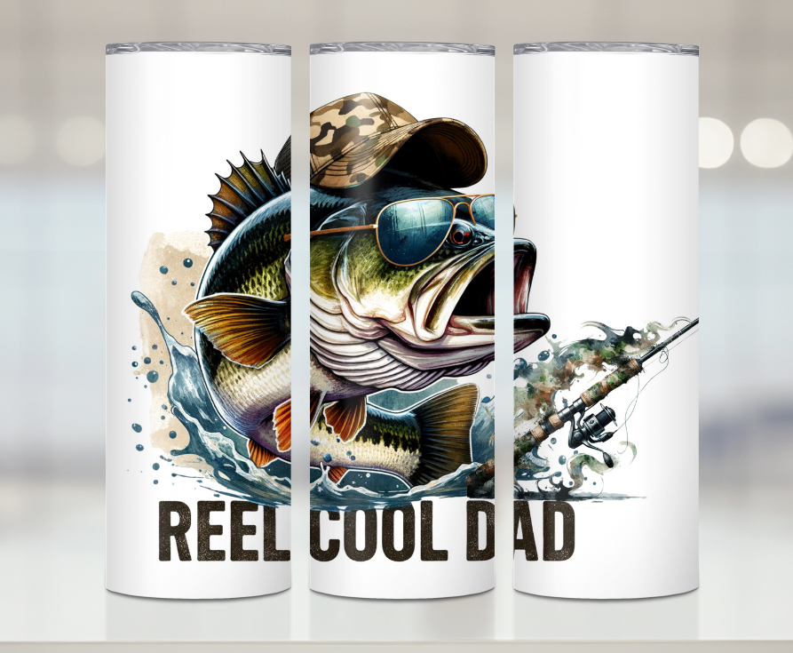 Reel Cool Dad Bass | Premium Sublimation Tumbler Transfers – Vibrant, Long-Lasting Designs