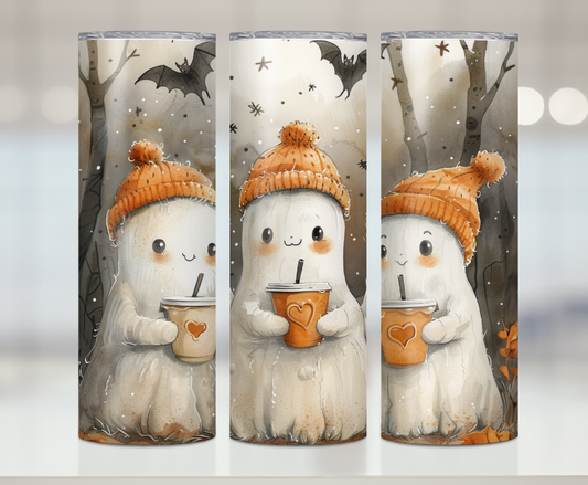 Three Cute Coffee Drinking Ghosts | Premium Sublimation Tumbler Transfers – Vibrant, Long-Lasting Designs