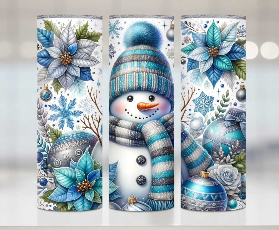 Blue And Silver Snowman | Premium Sublimation Tumbler Transfers – Vibrant, Long-Lasting Designs