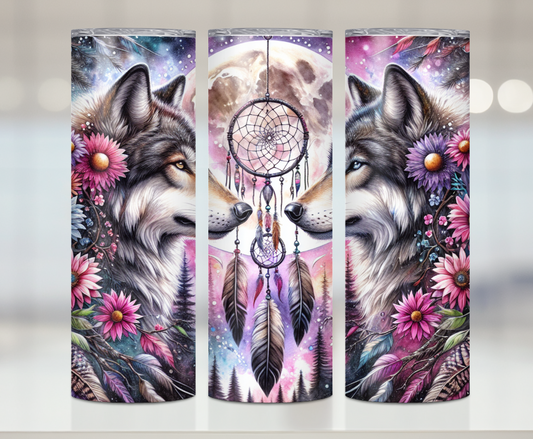 Pink Wolf Dream Catcher | Premium Sublimation Tumbler Transfers – Vibrant, Long-Lasting Designs