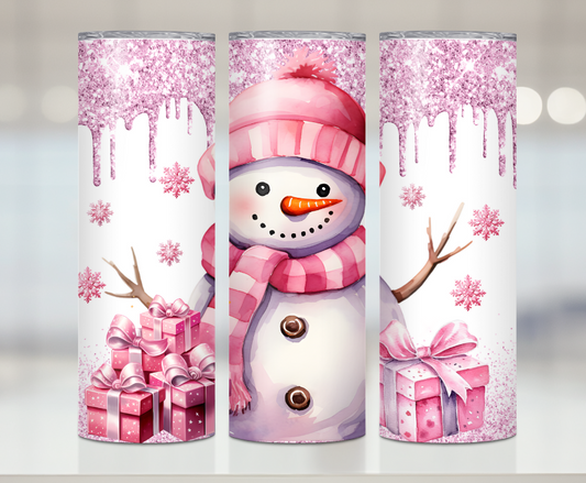 Pink Glitter Snowman | Premium Sublimation Tumbler Transfers – Vibrant, Long-Lasting Designs