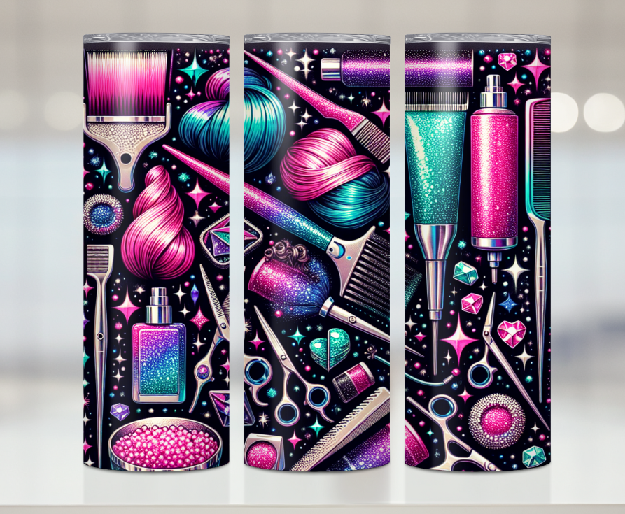 Neon Hairstylist Tools | Premium Sublimation Tumbler Transfers – Vibrant, Long-Lasting Designs