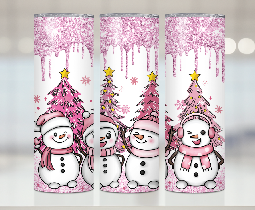 Pink Glitter christmas Snowmen | Premium Sublimation Tumbler Transfers – Vibrant, Long-Lasting Designs