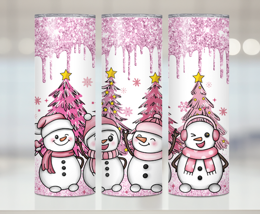 Pink Glitter christmas Snowmen | Premium Sublimation Tumbler Transfers – Vibrant, Long-Lasting Designs