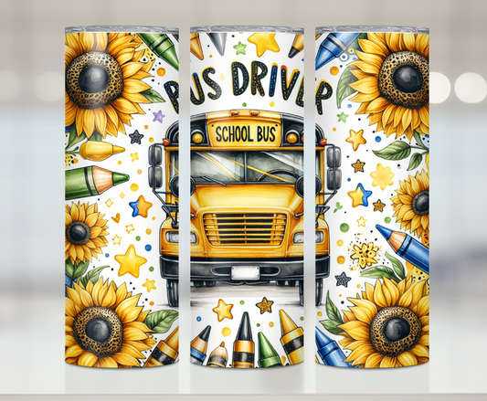 Sunflower Bus Driver | Premium Sublimation Tumbler Transfers – Vibrant, Long-Lasting Designs