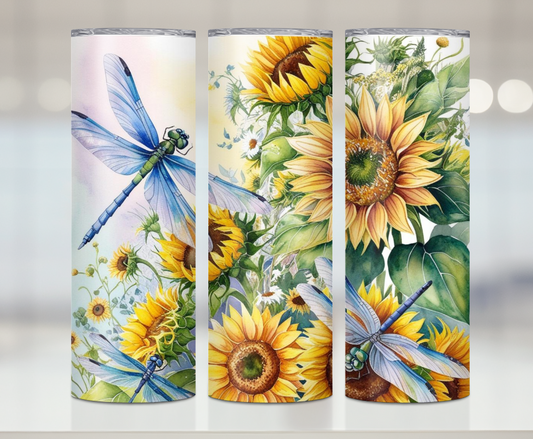 Sunflower Dragonflies | Premium Sublimation Tumbler Transfers – Vibrant, Long-Lasting Designs