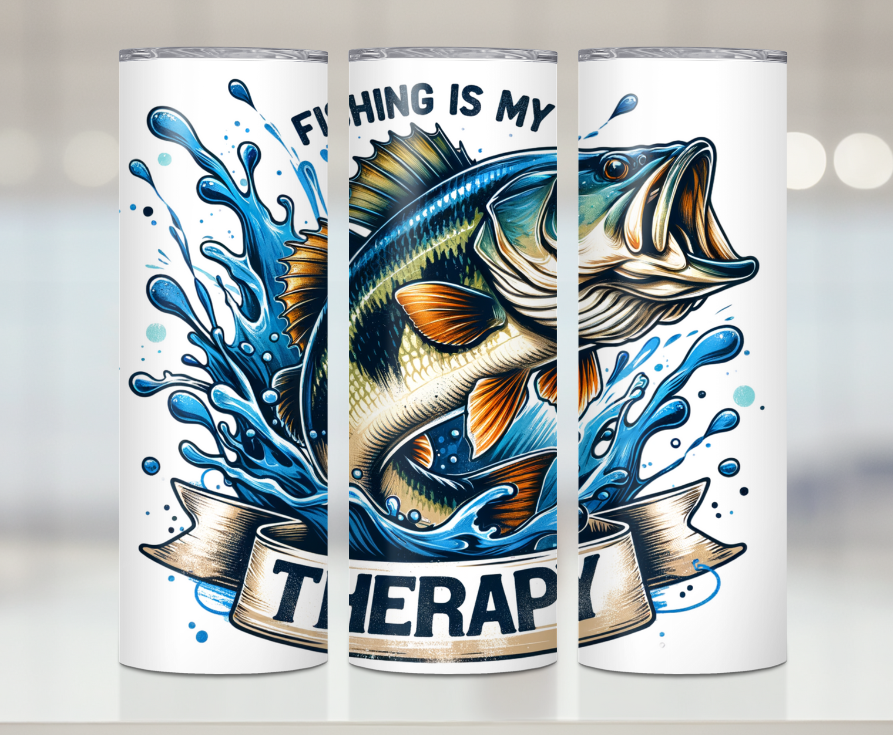 Fishing Is My Therapy | Premium Sublimation Tumbler Transfers – Vibrant, Long-Lasting Designs