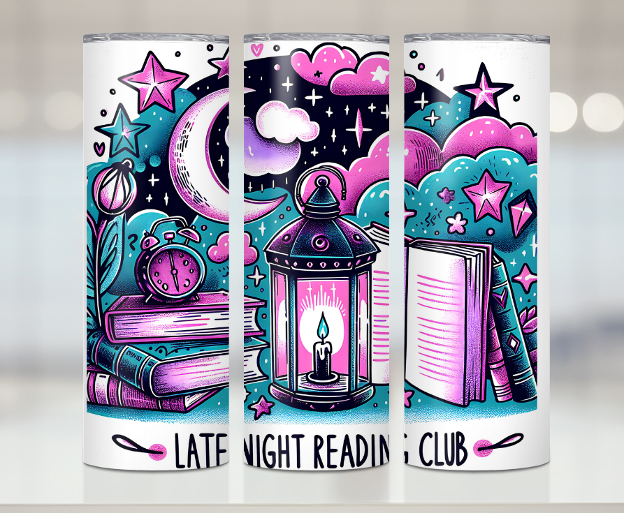 Late Night Reading Club | Premium Sublimation Tumbler Transfers – Vibrant, Long-Lasting Designs