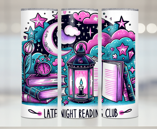 Late Night Reading Club | Premium Sublimation Tumbler Transfers – Vibrant, Long-Lasting Designs