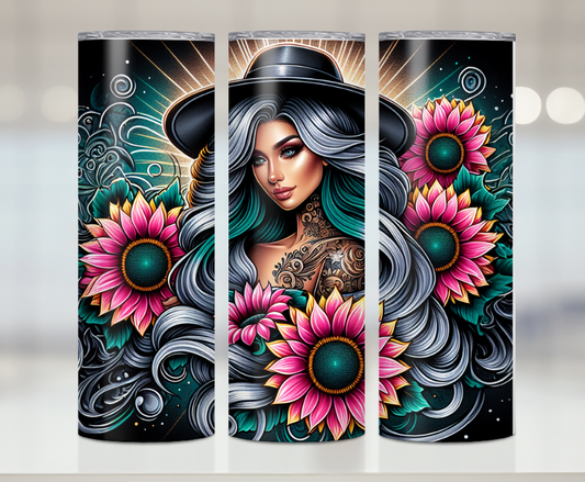 Tattooed Girl Floral | Premium Sublimation Tumbler Transfers – Vibrant, Long-Lasting Designs