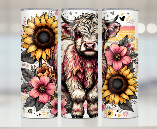 Highland Cow Sunflower Field | Premium Sublimation Tumbler Transfers – Vibrant, Long-Lasting Designs