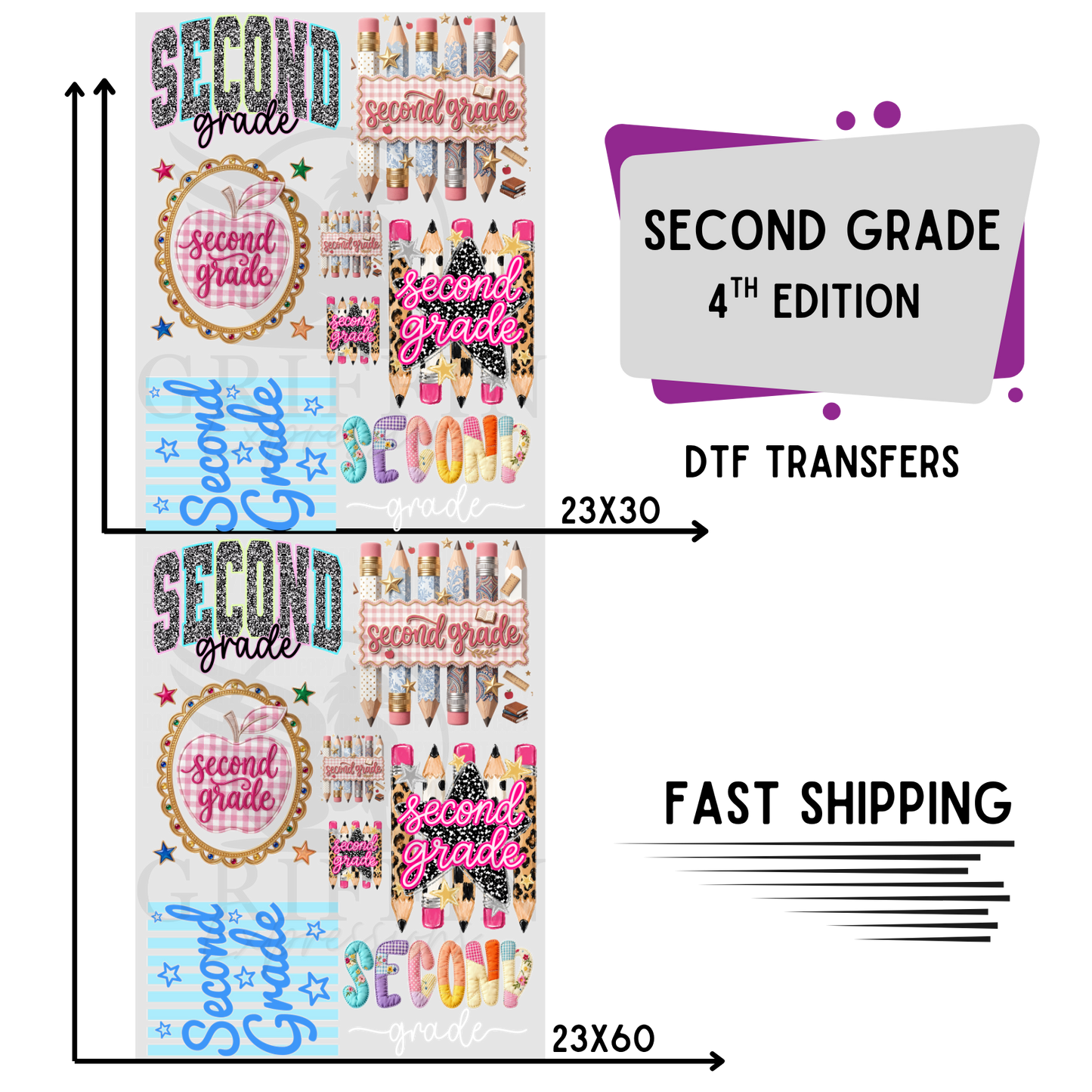 Second Grade .4  | Premade DTF Transfer Gang Sheet For Graphic Tees