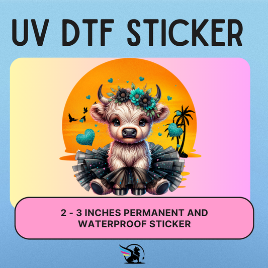 TuTu Green Highland Cow | UV DTF STICKER