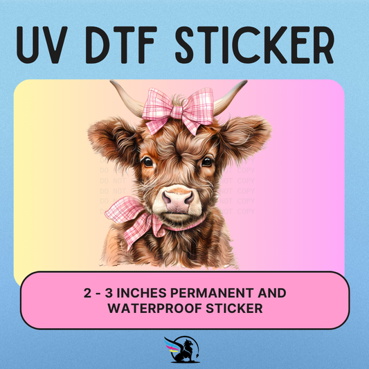 Highland Cow Pink Bow | UV DTF STICKER