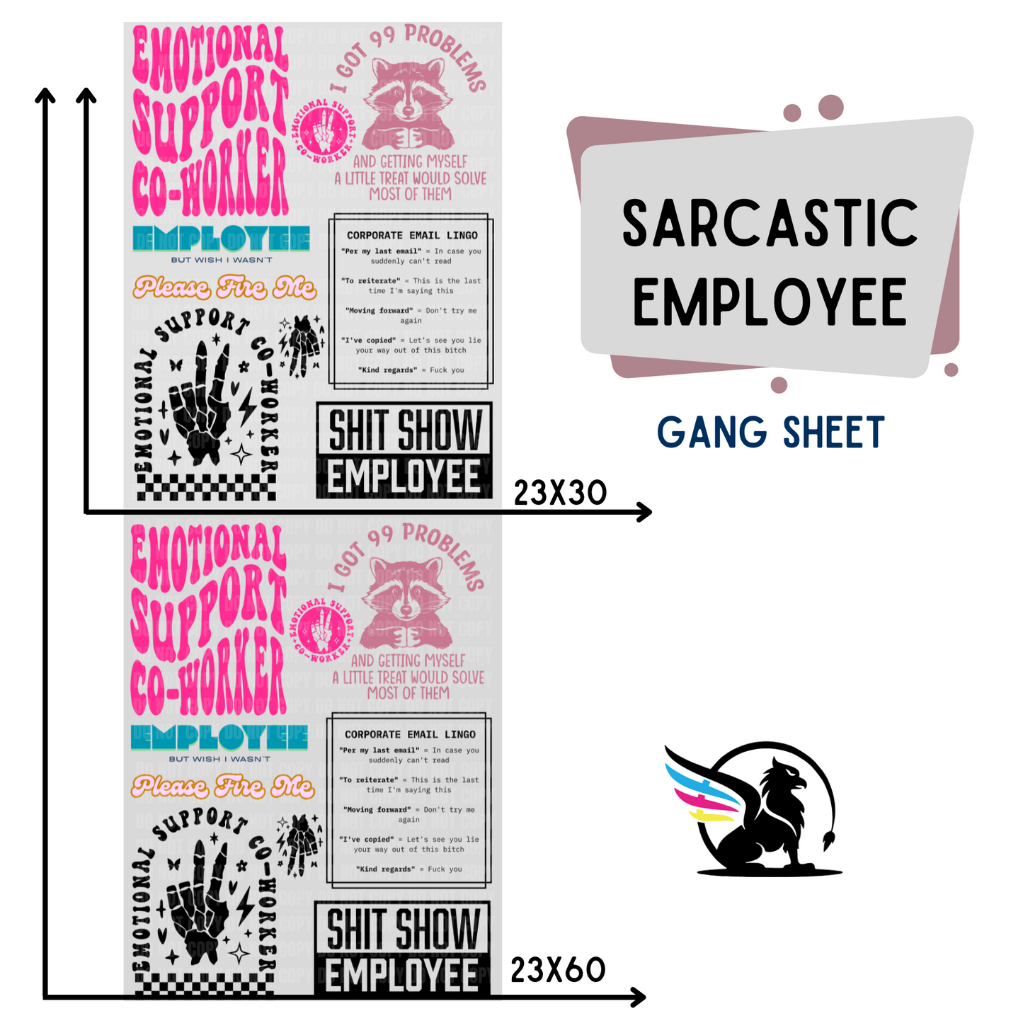 Premade DTF Transfer Gang Sheet For Graphic Tees| Sarcastic Employee