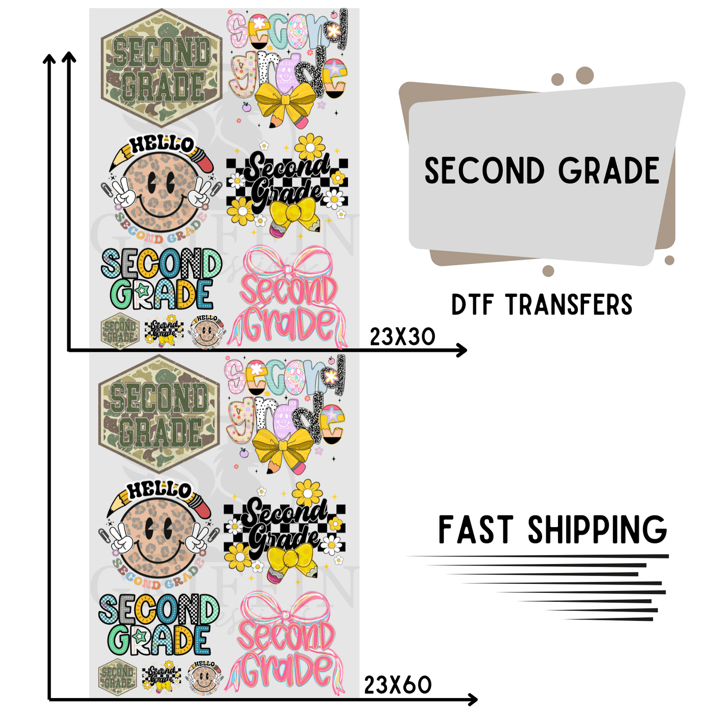 Second Grade | Premade DTF Transfer Gang Sheet For Graphic Tees
