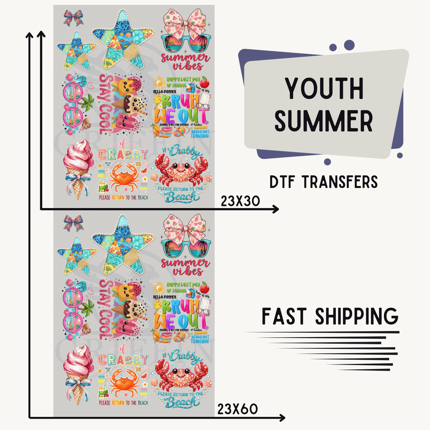 Youth Summer | Premade DTF Transfer Gang Sheet For Graphic Tees