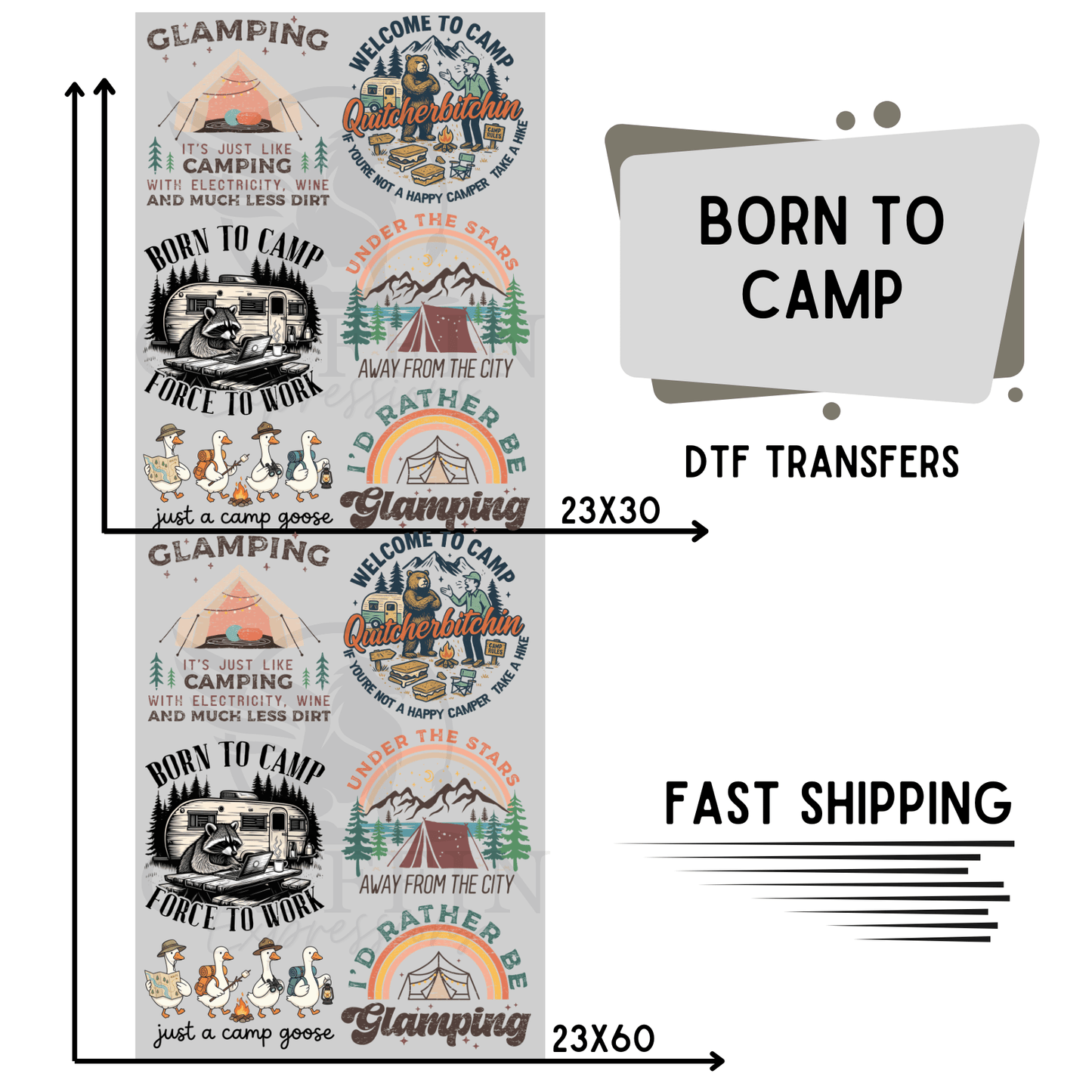 Born To Camp | Premade DTF Transfer Gang Sheet For Graphic Tees