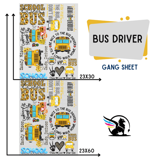 Premade DTF Transfer Gang Sheet For Graphic Tees | School Bus Driver