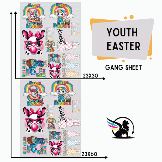 Premade DTF Transfer Gang Sheet For Graphic Tees | Youth Easter
