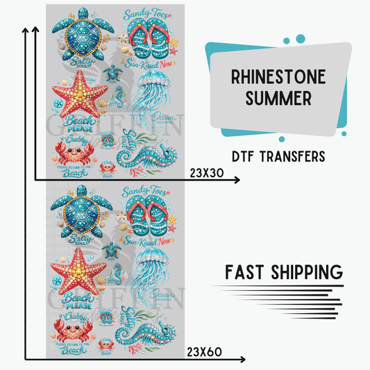 Rhinestone Summer | Premade DTF Transfer Gang Sheet For Graphic Tees