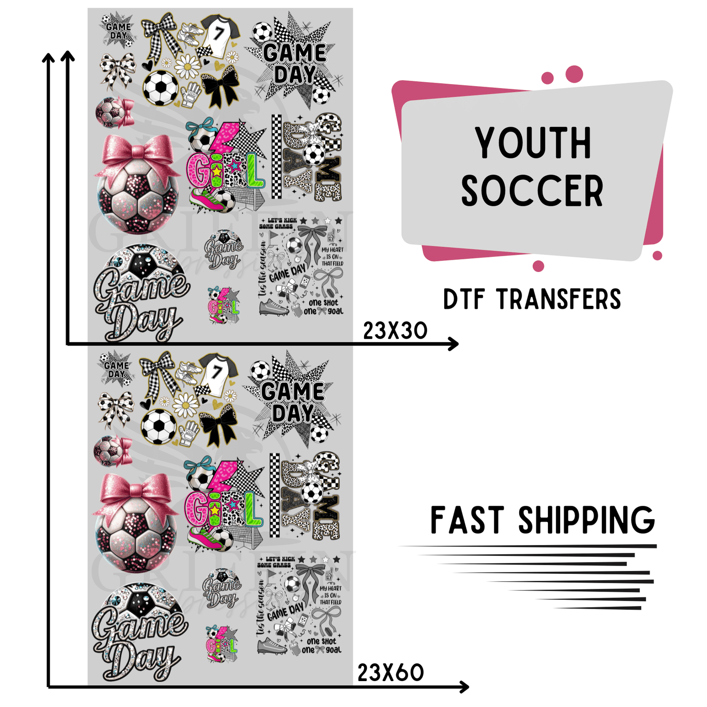 Youth Soccer | Premade DTF Transfer Gang Sheet For Graphic Tees