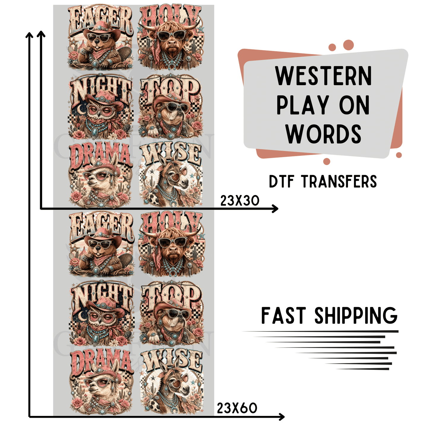 Western Play On Words | Premade DTF Transfer Gang Sheet For Graphic Tees